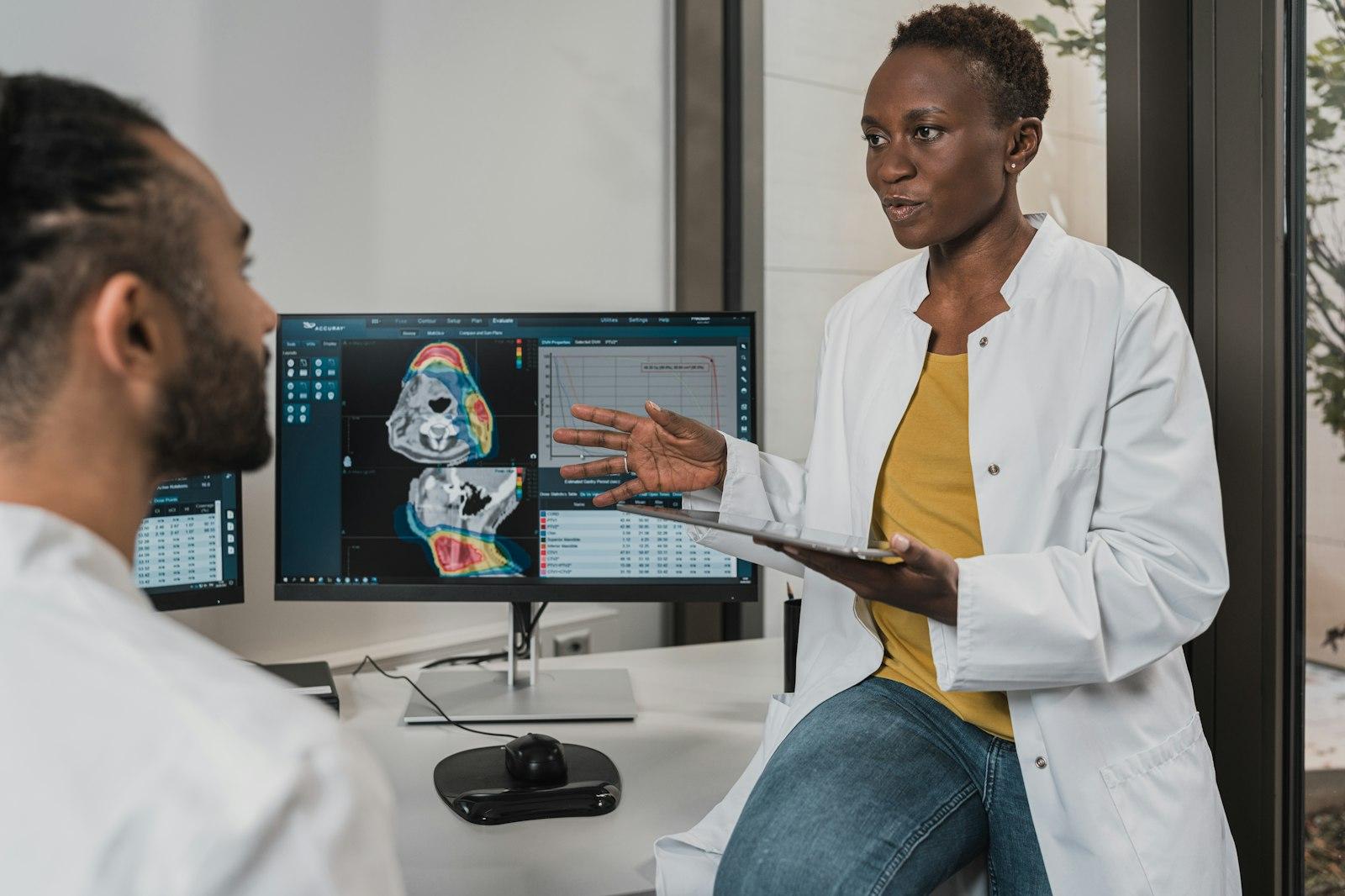 Clinicians at a diagnostic imaging workstation